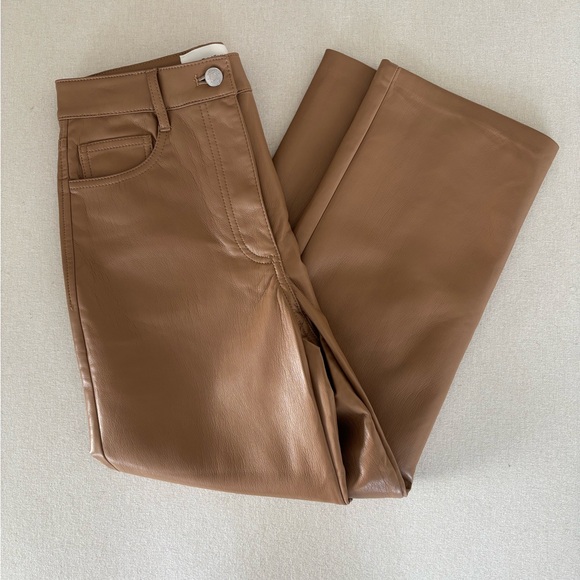 Wilfred Pants - Wilfred Aritzia Melina vegan leather pants tan cropped 2